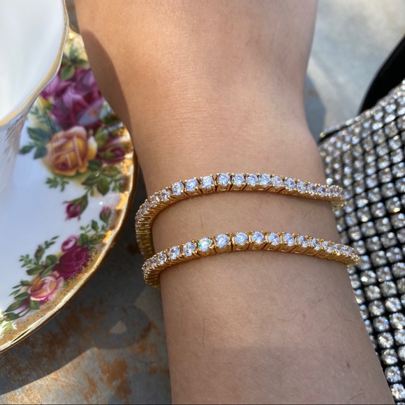 New 14k Gold Plated Tennis Bracelet 6.5" inches - Picture 11 of 16